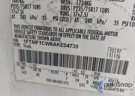 2010 Ford F-150 Stx/Xl/Xlt z USA, uszkodzony, nr VIN 1FTMF1CW6AKE04738